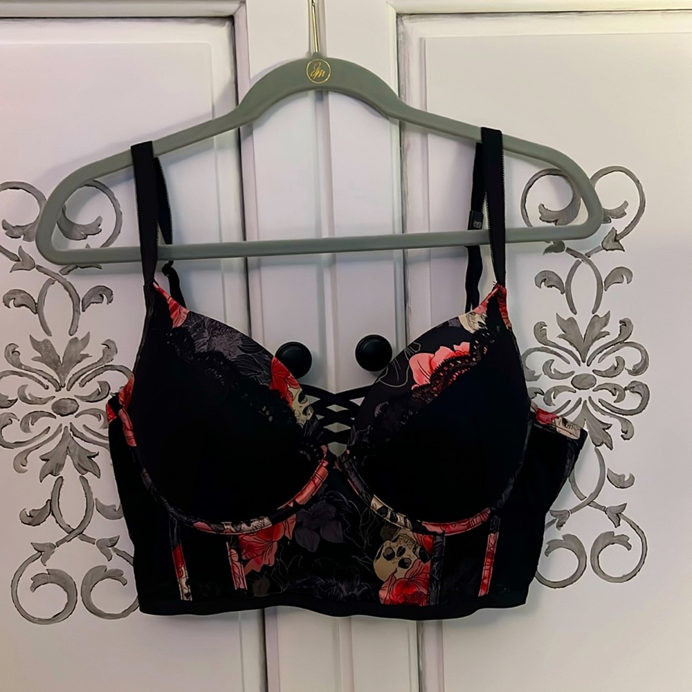 *NEW* Longline Bra 40D with Floral Skull pattern